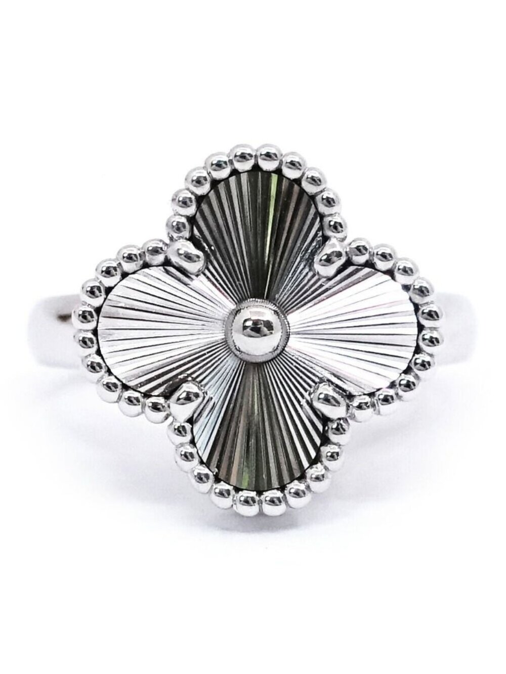 Van Cleef & Arpels 18K White Gold Vintage Alhambra Ring Guilloche